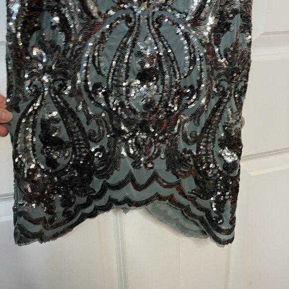 Betsy & Adam Sequin Bodycon Cocktail Dress Womens 6 Blue Gunmetal Silver Holiday - Picture 5 of 13